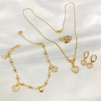 Set Perhiasan Love Kalung Gelang Anting Cincin Lapis Emas - 1 SET, 6