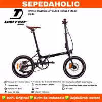 Sepeda Lipat UNITED BLACK HORSE X 16 Inch Chromoly 10 Speed Hidrolik