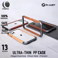R-Just Wood Case iPhone 13 Pro Max 13 Mini Shockproof Metal Wood Frame
