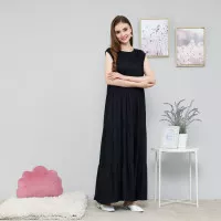 Jovita inner dress katun rayon hitam/ inner dress wanita lengan pendek