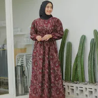 BATIK TRUSMI Dress Gamis Batik Wanita Model Serut Balian Encim BNG