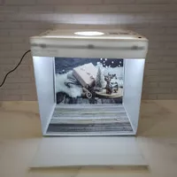 Box studio foto ukuran 32x32cm-paket dengan alas foto motif salju kayu