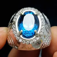 cincin natural blue topaz / london blue topaz oval mix cutt