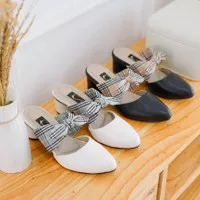 FREYA HEELS - Sepatu Wanita, Slip On, Hak Chunky, Tali Pita