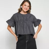 CLEARANCE/REJECT SALE: Blouse with short sleeve ruffle in Black LEWIS