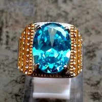 Cincin Mewah Batu Permata Blue Topaz Swiss Oval Cutting