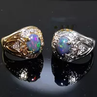 cincin black opal NATURAL STONE / batu kalimaya / black opal