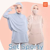 Setelan Baju Olahraga Wanita Set Sporty (Atasan + Hijab) Gratis Masker