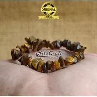 Gelang Batu Alam Rough Kristal Tiger Eye ASLI 8mm Original Unik Langka