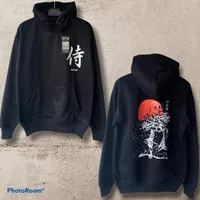 jaket sweater samurai pria hitam murah/hoodie sablon distro premium - hitam b, L