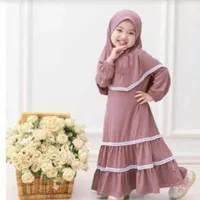 Setelan Gamis Anak Perempuan / Baju Muslim Kids Safa Syari + Hijab HQ - Mocca