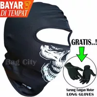 Masker Ninja motor Hitam motif Tengkorak