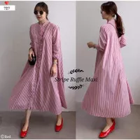 ONNIEFASHION C17 Stripe Ruffle Maxi 727 Dress Casual Wanita