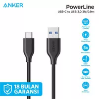 ANKER PowerLine Cable/Kabel Type-C USB-C To USB 3.0 3ft/0.9m -A8163011 - Hitam