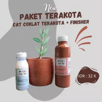 Paket Cat pot tanah liat terakota warna coklat + finisher