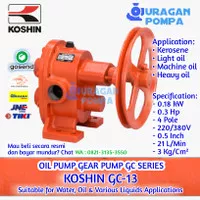 Pompa KOSHIN Gear Pump tipe GC 13 0.18kw 0.3HP 4 220/380V Pole 0.5"