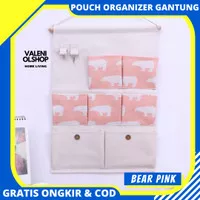 RAK HANGER GANTUNG KAIN KANVAS MOTIF 7 KANTONG HANGING POUCH ORGANIZER