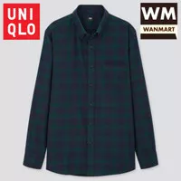 UNIQLO Men Shirt Kemeja Flannel Kotak Pria Lengan Panjang Dark Green