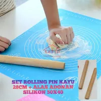 Set Rolling Pin Kayu Mahoni + Alas Adonan Silikon 50x40