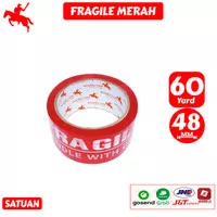 Lakban Fragile Merah KSATRIA Tape 60 Yard