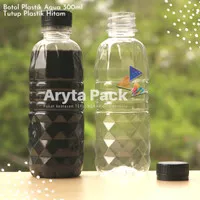 PET1990 Botol plastik 300ml PET aqua tutup segel hitam
