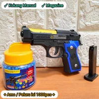 Mainan Tembakan Airsoft Gun Pistol Kokang Handgun Magazine + Peluru