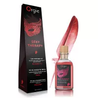 Orgie Lips Massage Set Strawberry - flavored oral lubricant + feather