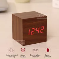 Jam Weker Kayu Digital / Led Wood Clock Small - Brown