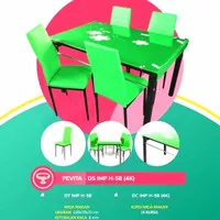 Meja makan kaca import 4 kursi warna hijau