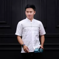 Baju Koko Putih Bordir Baju Muslim Pria Lengan Pendek