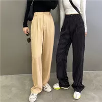 S-4XL Striped suit pants women`s straight loose high waist pants plus