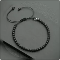 Gelang Tali Simple Batu Alam 4mm Natural Black Matte Onyx