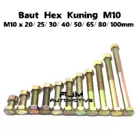 Baut Mur Hex Kuning M10 x 20 25 30 40 50 65 80 100 mm Hexagon Bolt