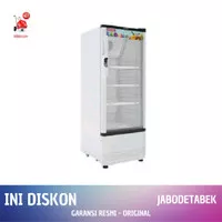 SHOWCASE POLYTRON 3 RAK 180 LITER PUTIH LEMARI LOW WATT SCN 181 BEKASI