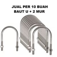 10 Buah U Bolt 12 mm x 8 inch UBolt Clamp Penjepit Pipa Galvanis