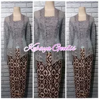 set kebaya pesta kebaya brukat kutubaru kebaya silver +rok batik sido