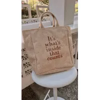 Quotes Tote Bag Series - Tas Wanita Karung Goni Custom Bordir Tulisan