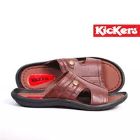 sandal pria kulit asli sendal kickers layer casual slide slip on brown