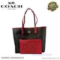 TAS C City Reversible Tote Bag Signature Brown True Red Original 100%