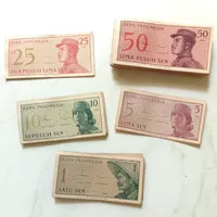 Uang kertas Indonesia 1964 kuno 1 5 10 25 50 sen baru hobby koleksi