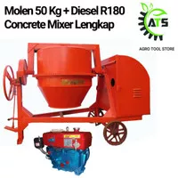 Pengaduk Semen Mesin Molen 50kg Penggerak Diesel R180 Concrete Mixer