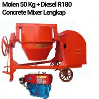 Pengaduk Semen Mesin Molen 50 kg Penggerak Diesel R180 Concrete Mixer