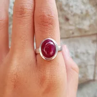 Cincin Perak Permata Natural Star Ruby, Cincin Polos + Sertifikat