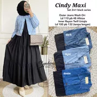 new cindy maxy set setelan dress kutung outer jaket jeans modis laris