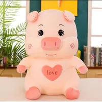 Boneka babi pink duduk fluffy lembut 35 cm