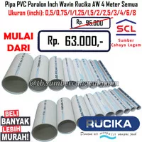 Pipa PVC Paralon Inch Wavin Rucika AW 4 Meter 1/2 3/4 1 2 3 4 6 8 In