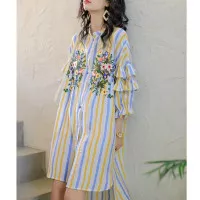 Dress Zetta Striped Embroidered Shirt 1834# Import