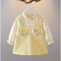 Dress Bayi Perempuan Impor model Overall Rok Kuning Bunga Bunga