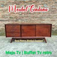 meja tv kayu solid, meja buffet tv asli jati, meja tv retro jati