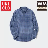 UNIQLO Men Shirt Kemeja Flannel Kotak Pria Lengan Panjang Blue